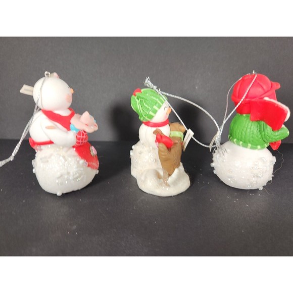 Set Of 3 Snowman Christmas Ornaments Glitter Sparkle hanging - Picture 3 of 5